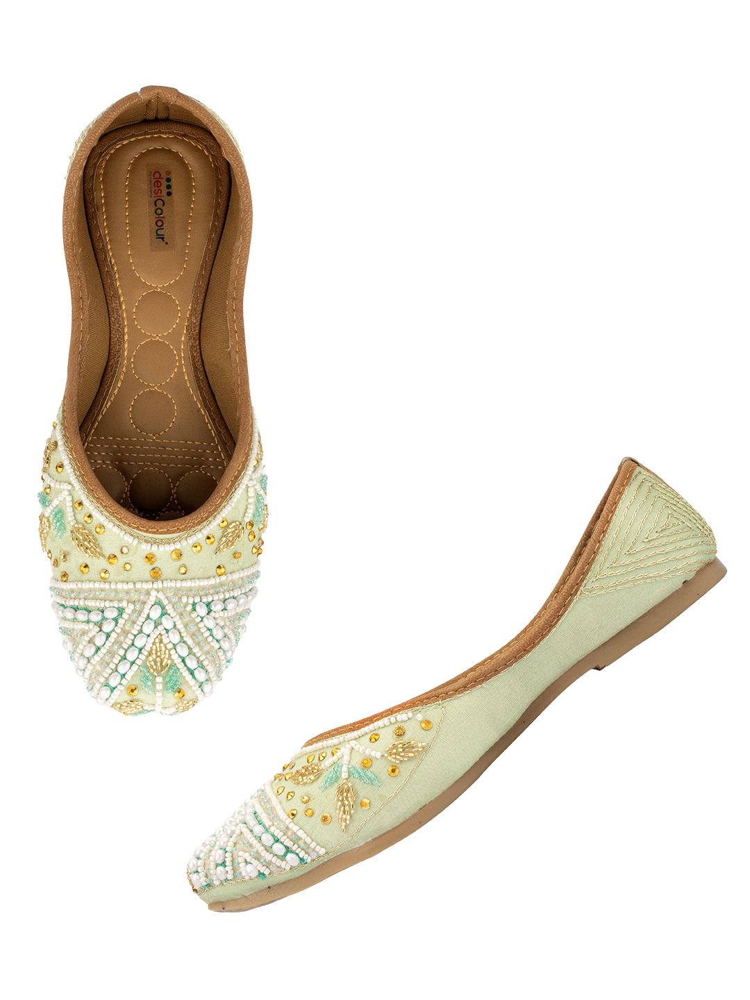 Desi Colour Women Indian Ethnic Footwear-Sea Green Criss Cross-1 | Grocsy