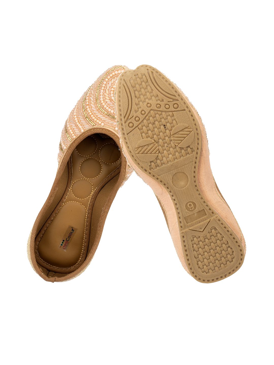 Desi Colour Women Indian Ethnic Footwear-Peach Circle Pearl | Grocsy