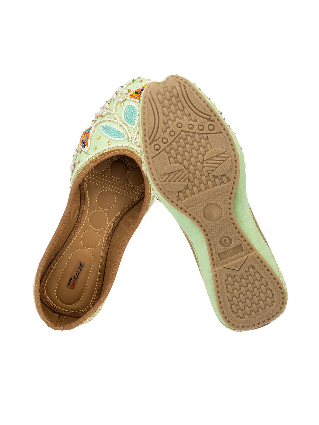 Desi Colour Women Indian Ethnic Footwear-Sea Green Vase | Grocsy