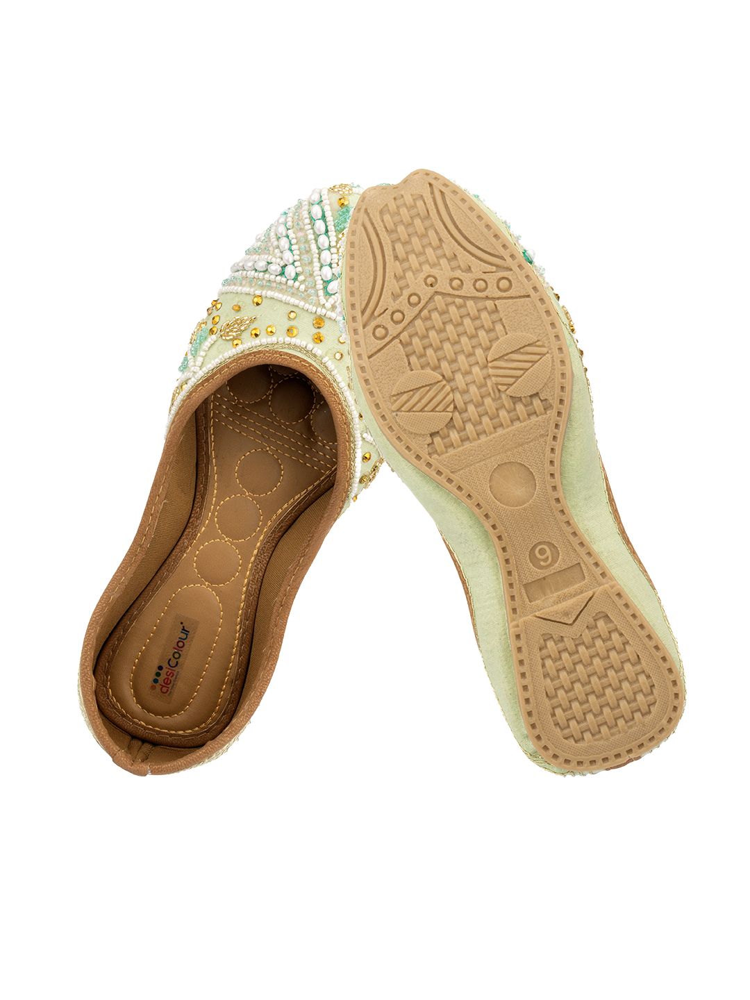 Desi Colour Women Indian Ethnic Footwear-Sea Green Criss Cross-1 | Grocsy