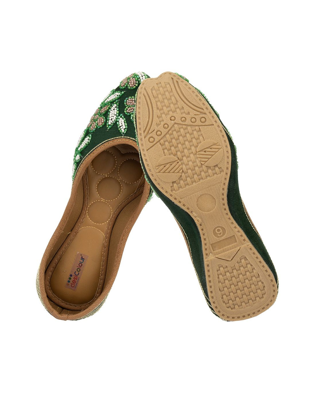 Desi Colour Women Indian Ethnic Footwear-Green Emb | Grocsy