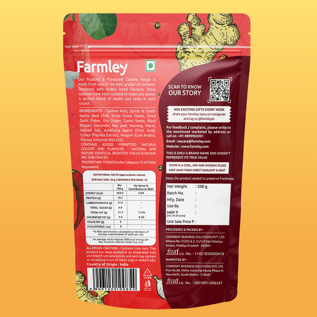 Farmley Thai Chilli Cashews - Roasted | Grocsy