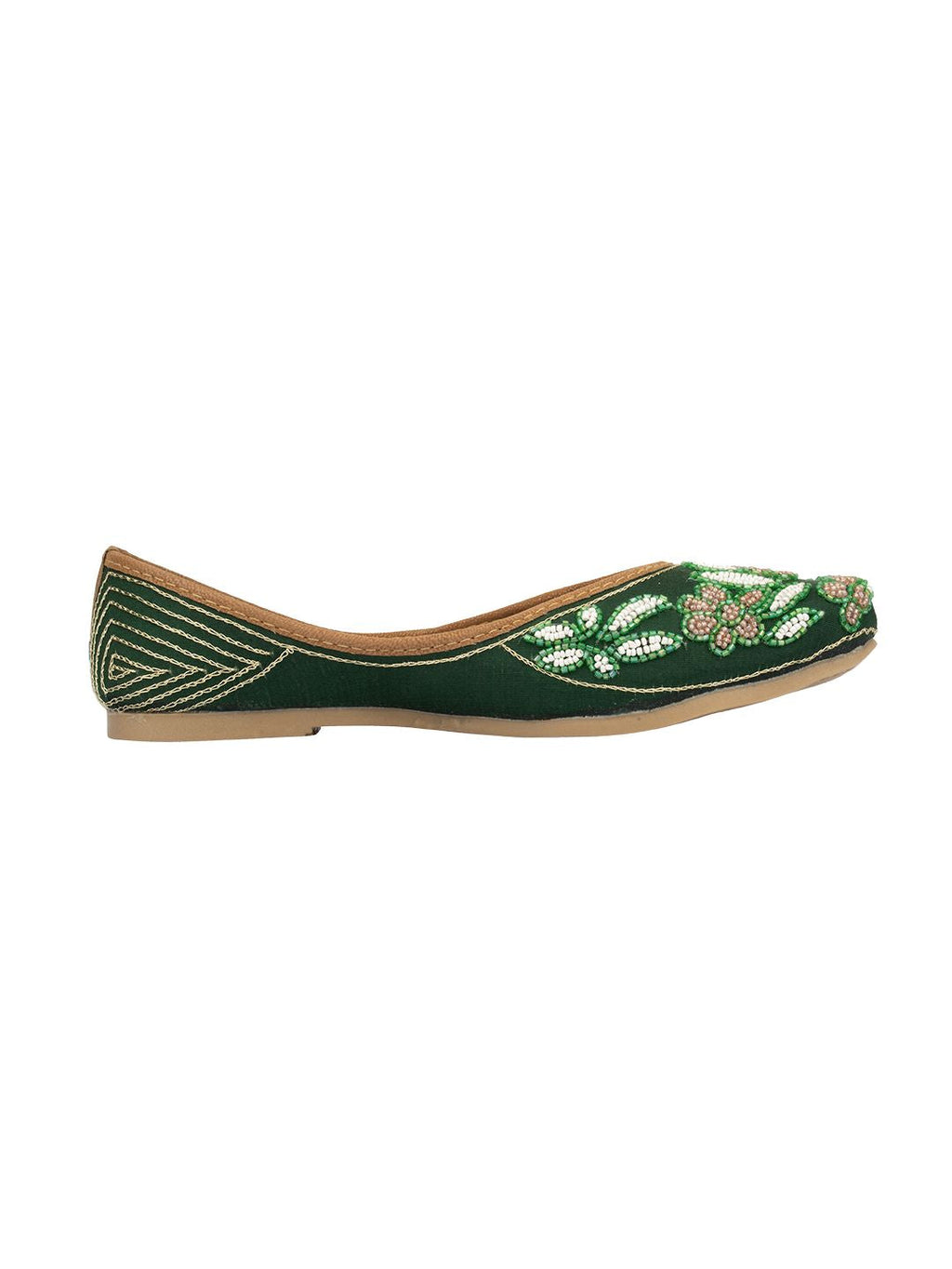 Desi Colour Women Indian Ethnic Footwear-Green Emb | Grocsy