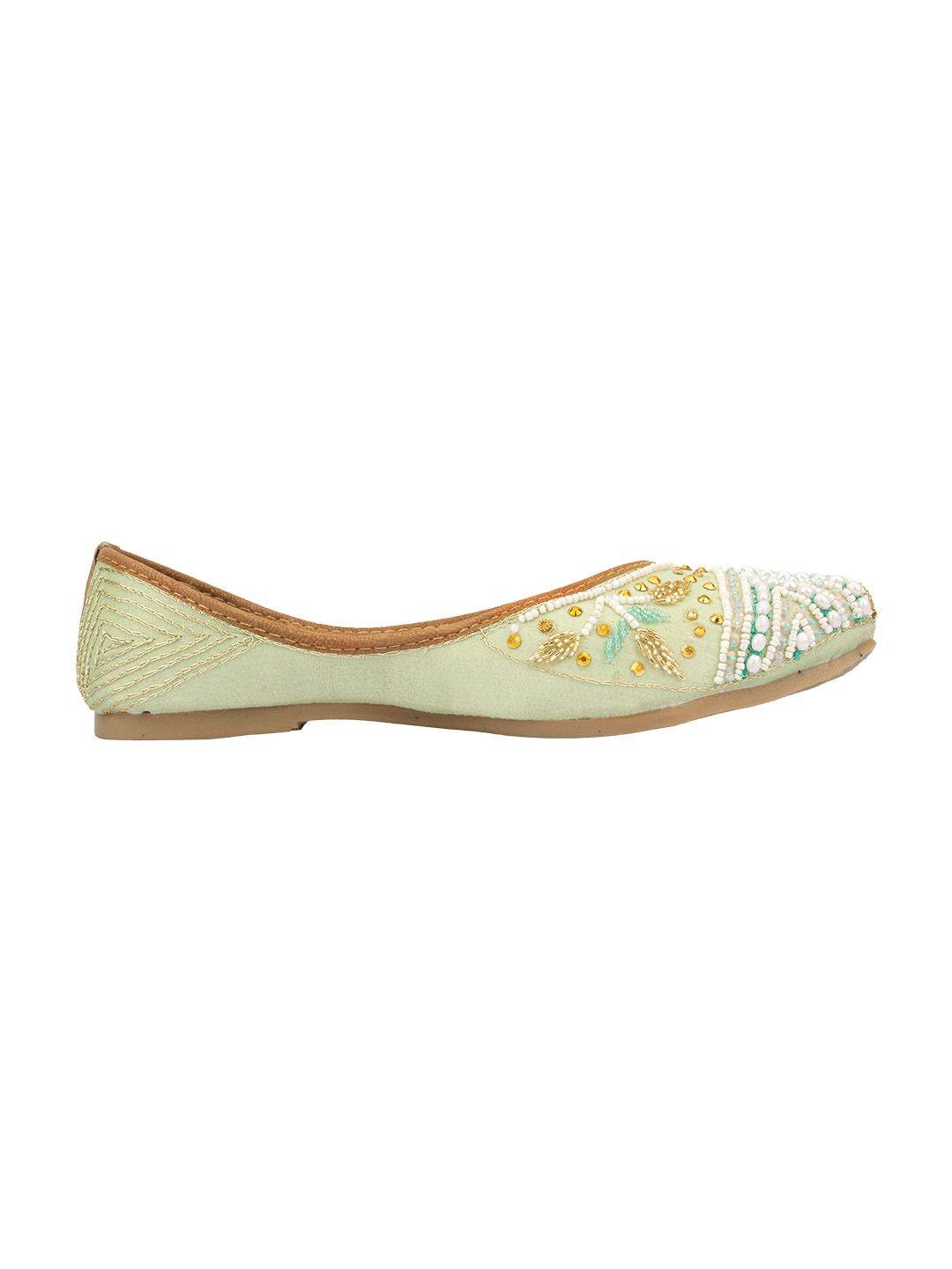 Desi Colour Women Indian Ethnic Footwear-Sea Green Criss Cross-1 | Grocsy