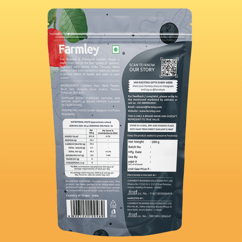 Farmley Black Pepper Cashews - Roasted | Grocsy