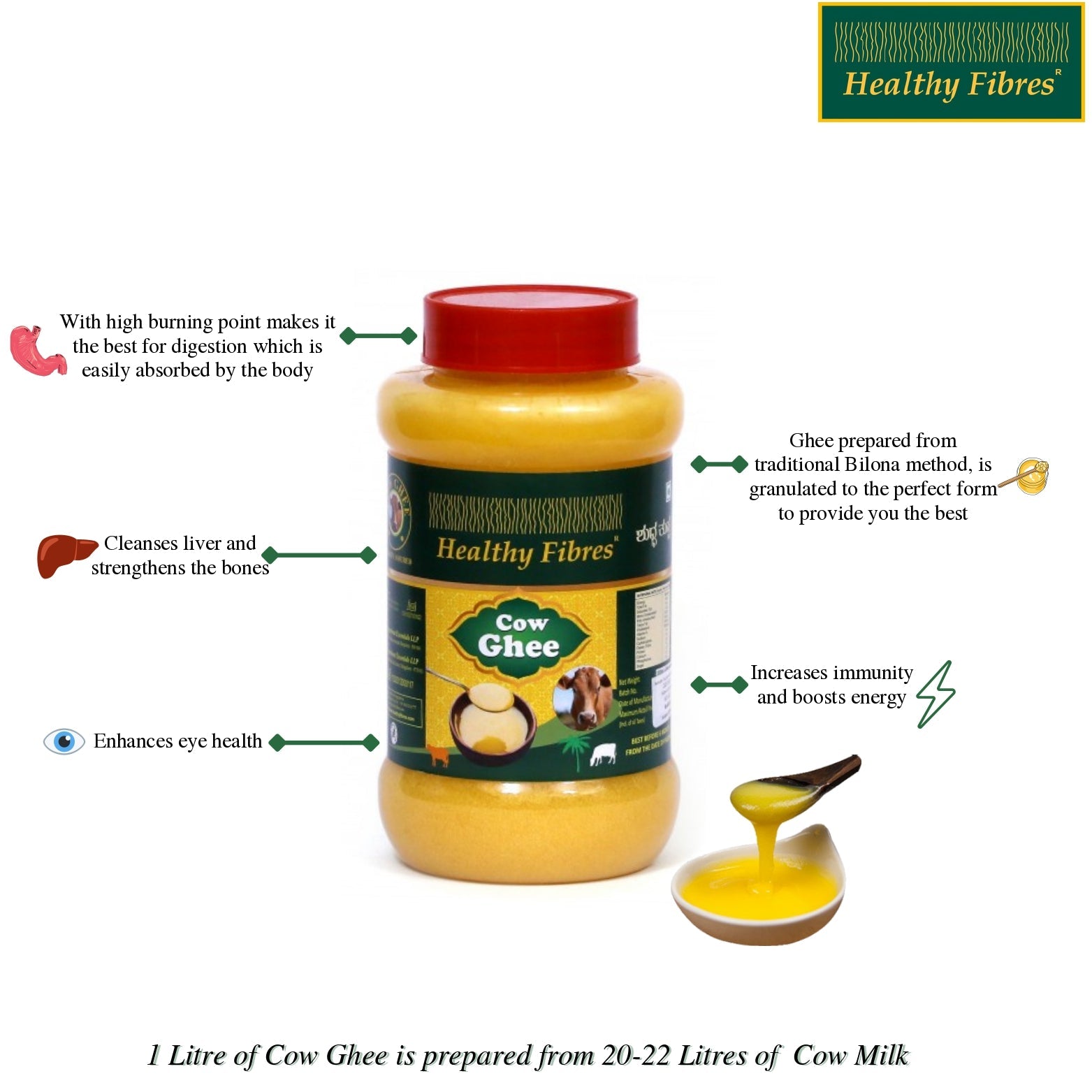 Healthy Fibres Cow Ghee | Homemade Cow Desi Ghee | Pure Cow Ghee for Better Digestion and Immunity