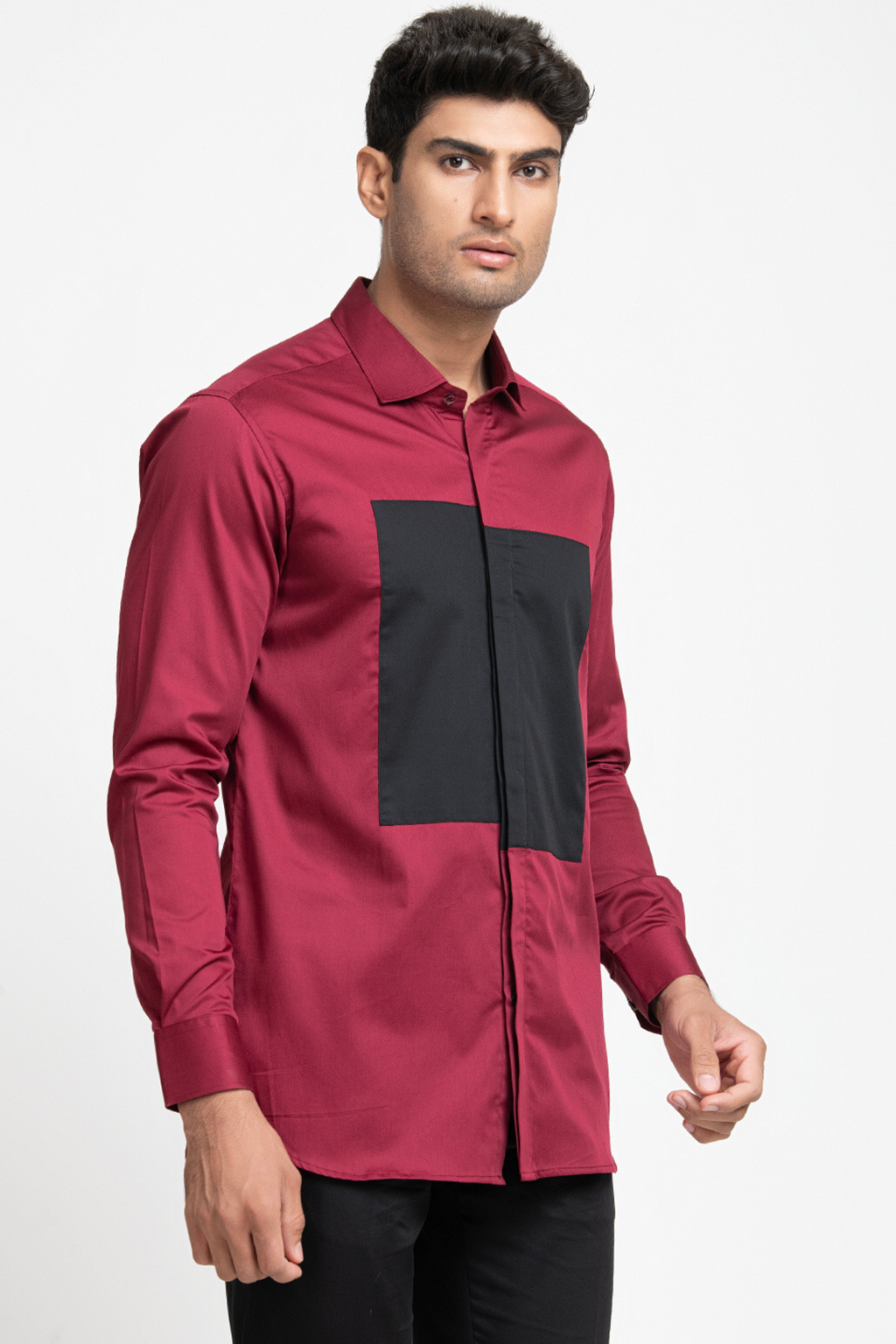 Red Shirt With Black Patch Box Shirt by Hilo Design | Grocsy