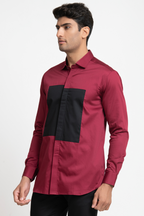 Red Shirt With Black Patch Box Shirt by Hilo Design | Grocsy