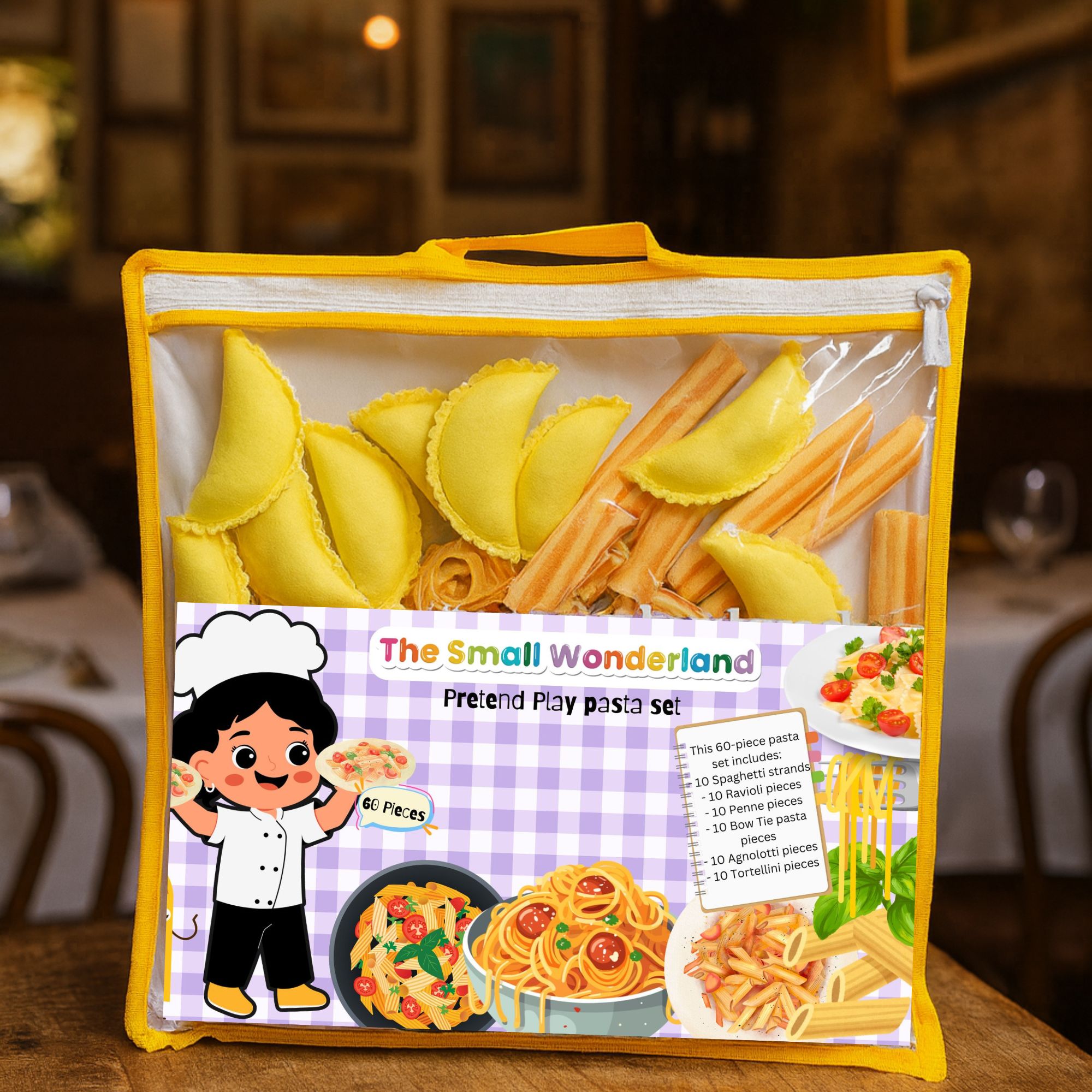 The Small Wonderland Pretend Play Fabric Pasta Set-60 Pieces-Realistic looking kids play food toys | Grocsy