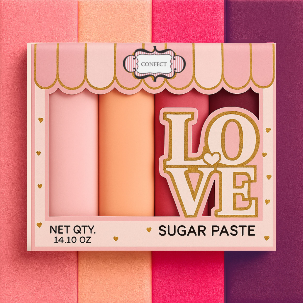 Confect Multipack of Blush Pink, Peach, Neon Pink and Fuchsia Pink Sugarpaste 21 | Grocsy