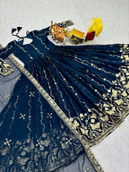 Teeya Creation Womens New Trendy Heavy Cording Sequence & Beads Embroidery Work Teal Gown Set | Grocsy