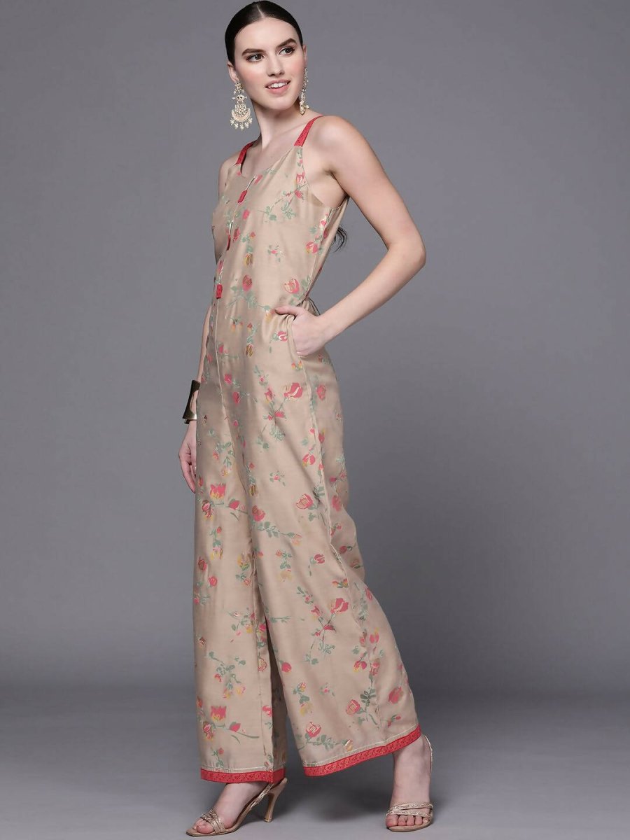 Ahalyaa Women Tan Printed Basic Jumpsuit | Grocsy
