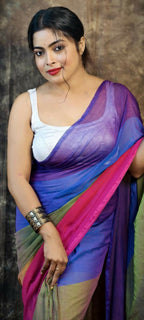 Exclusive Collection Beautiful Multi Pure Cotton Woven Handloom Saree With Running Blouse Piece | Grocsy