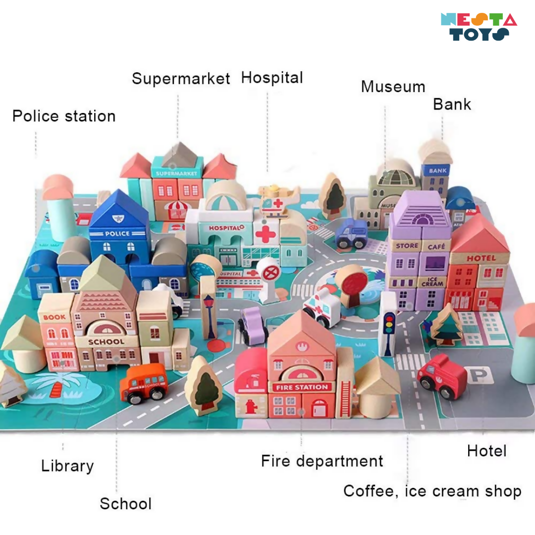 Nesta Toys 115 Pieces Wooden City Building Blocks, Stacking Educational Toys |Building Toys for Creative Play (3+ Years) | Grocsy