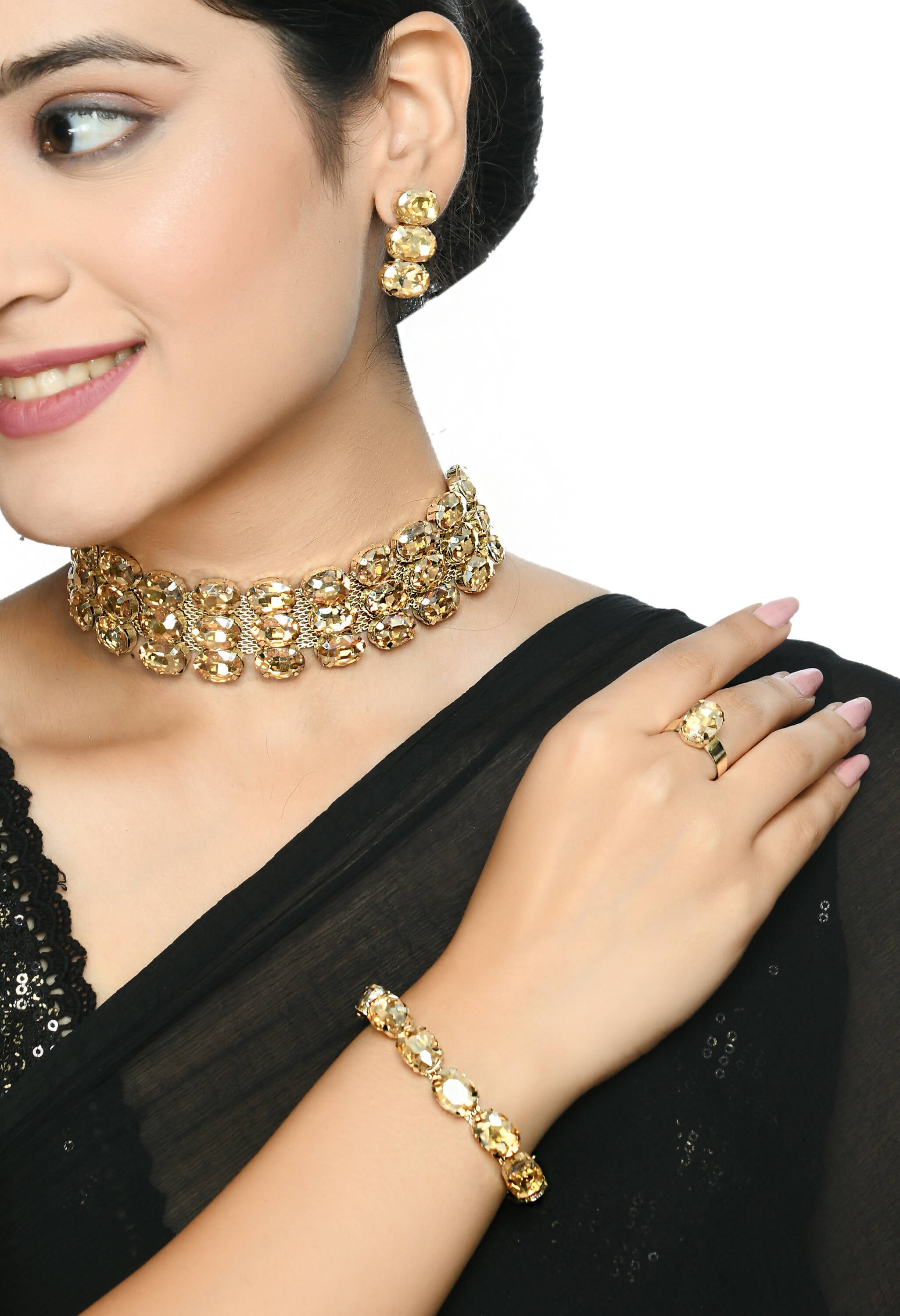Mominos Fashion Johar Kamal Gold-Polished Finish Stone Choker For Women (Golden) | Grocsy