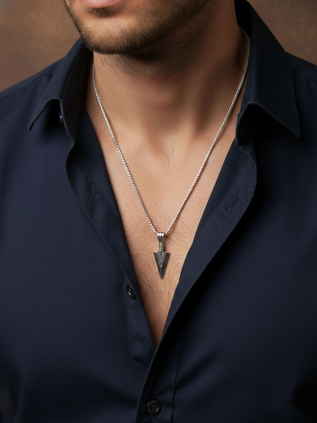NVR Men's Arrow Shaped Silver Plated Pendant with Chain | Grocsy