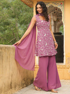 Janasya Lavender Georgette Embroidered Kurta,Bottom & Dupatta | Grocsy