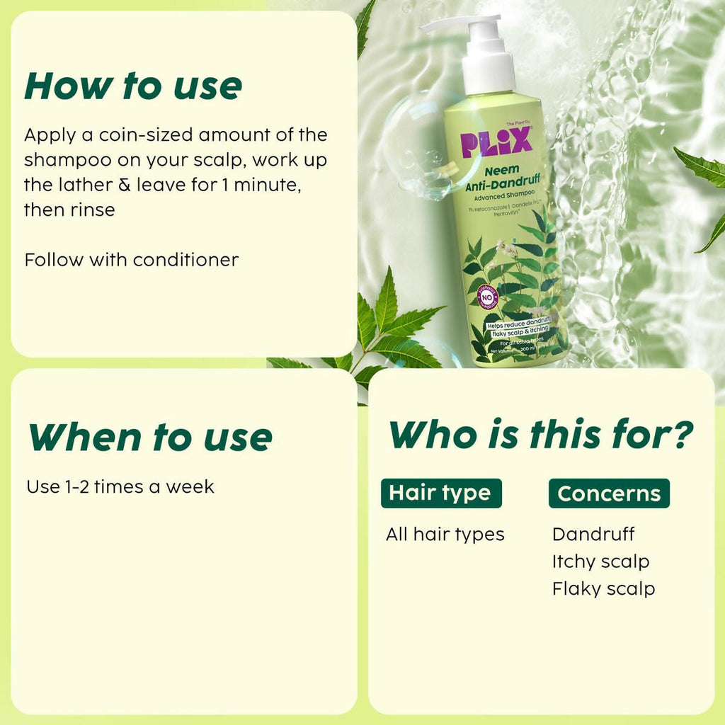 PLIX The Plant Fix Neem Anti-Dandruff Advanced Shampoo For Reduced Dandruff & Itchiness | Grocsy
