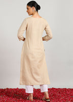 Aavyora Women's Beige Woven Striped V-Neck Kurta | Grocsy