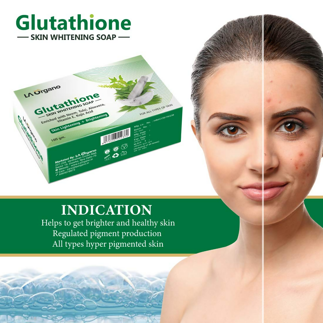 LA Organo Glutathione Neem & Tulsi Skin Whitening Soap | Grocsy