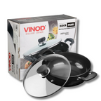 Vinod Black Pearl Hard Anodised Non Stick Deep Kadhai with Glass Lid | Grocsy