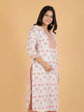 Aramya White Soft Cotton Floral Straight Kurta for Women | Grocsy