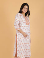 Aramya White Soft Cotton Floral Straight Kurta for Women | Grocsy