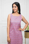 Myshka Women Pink Solid Cotton Straight Round Neck Kurtas | Grocsy