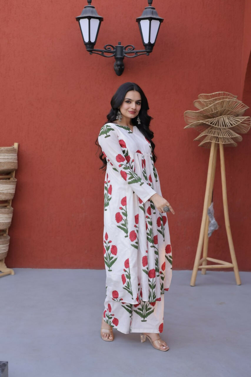 Teeya Creation Womens New Trendy Summer War Printed Cotton Gown Set-Red | Grocsy