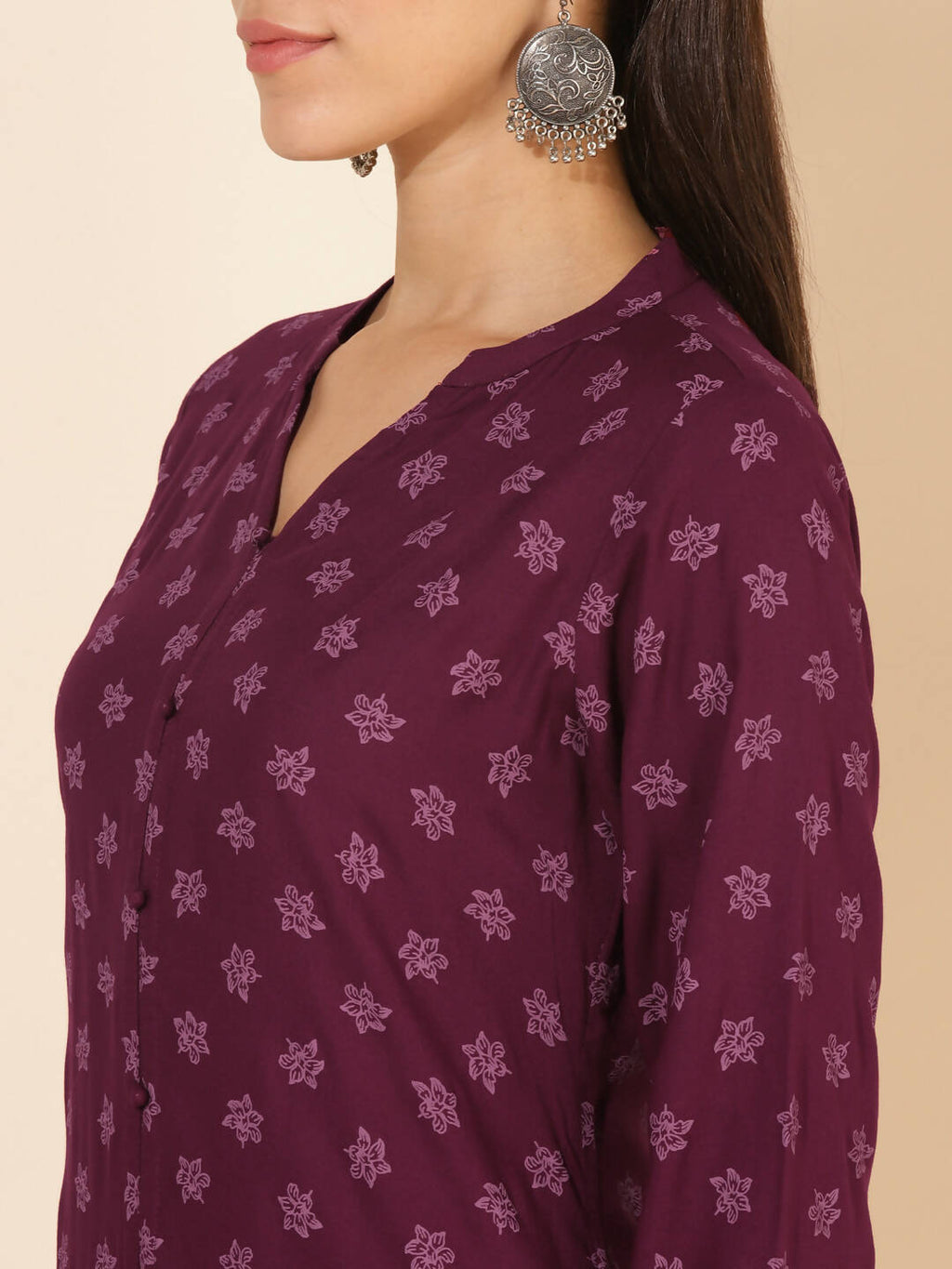 Janasya Women's Wine Rayon Floral Printed Casual Straight Co-ords | Grocsy