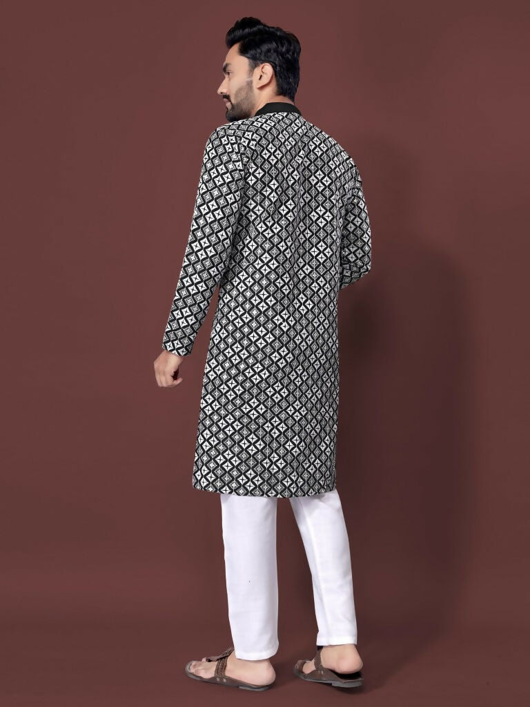Black Embroidered Mens Kurta with Pajama by Infinity Export | Grocsy