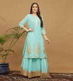 Joban Fashion Turquoise Georgette Lehenga Set | Grocsy