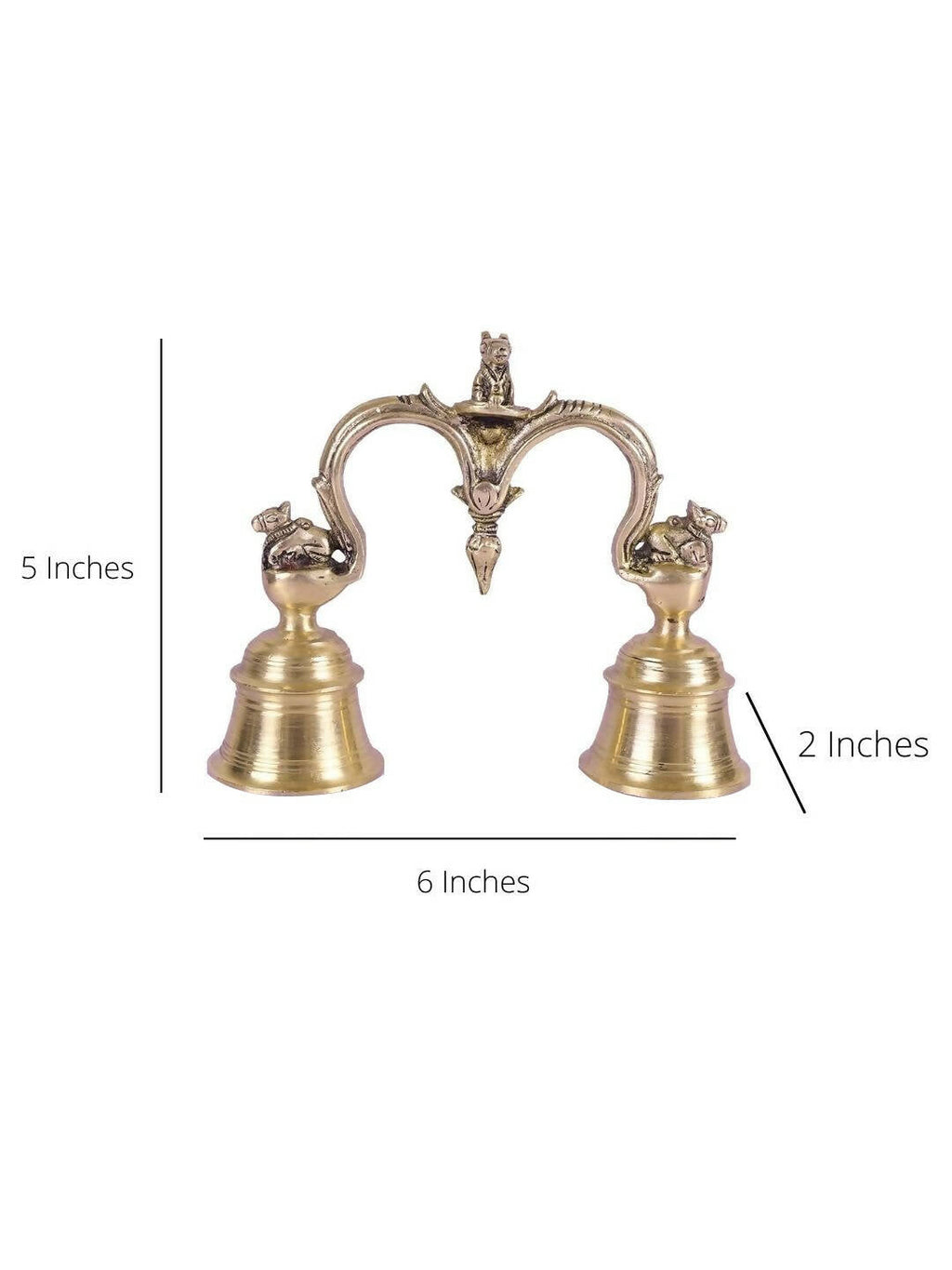 CraftVatika Gold-Toned Brass Hand Held With Nandi Sitting On Top Double Puja Bell | Grocsy
