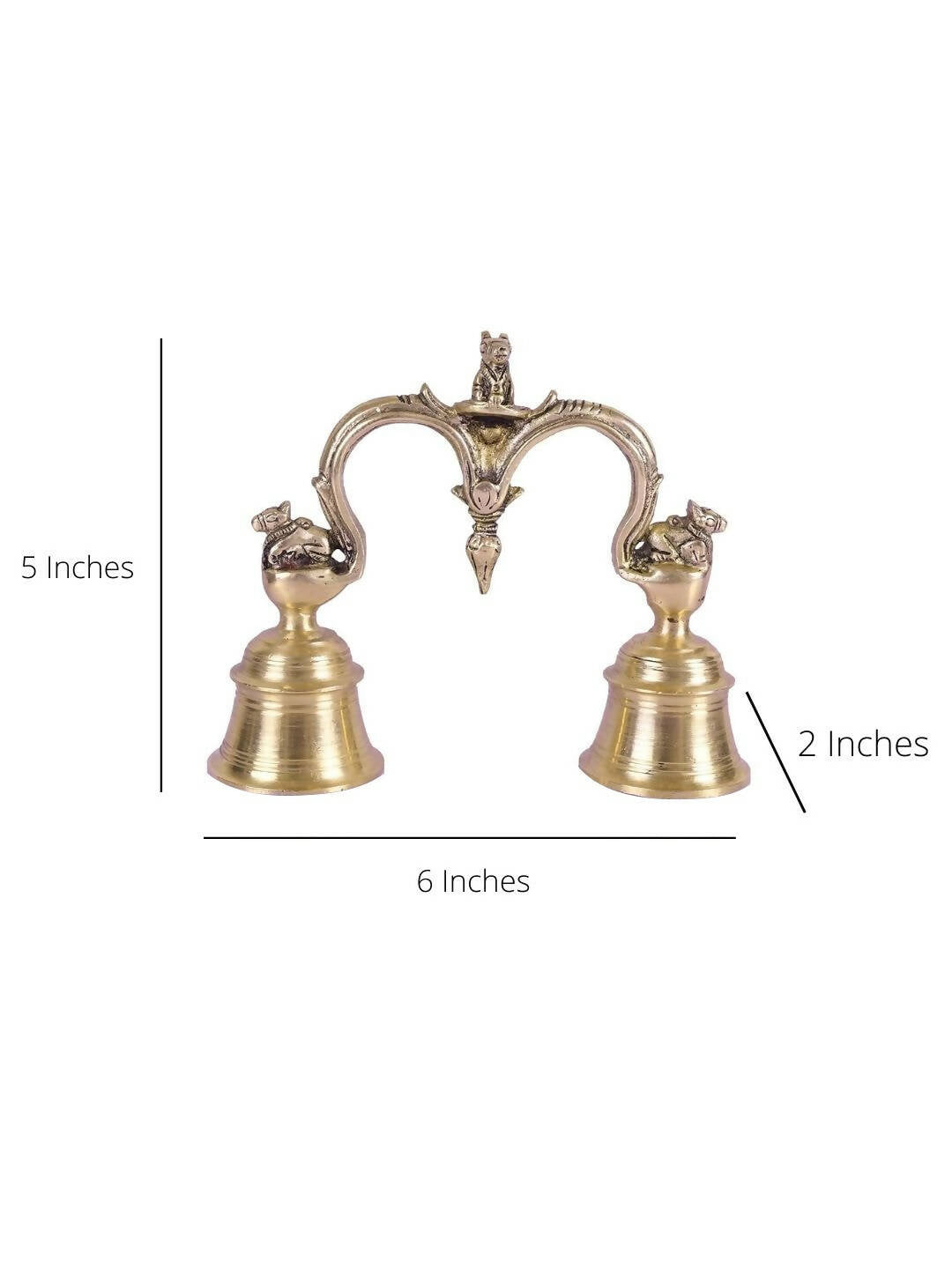 CraftVatika Gold-Toned Brass Hand Held With Nandi Sitting On Top Double Puja Bell | Grocsy