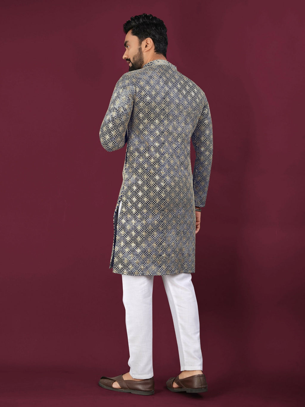 Anaita Navy Chikankari Work Viscose Rayon Straight Kurta | Grocsy
