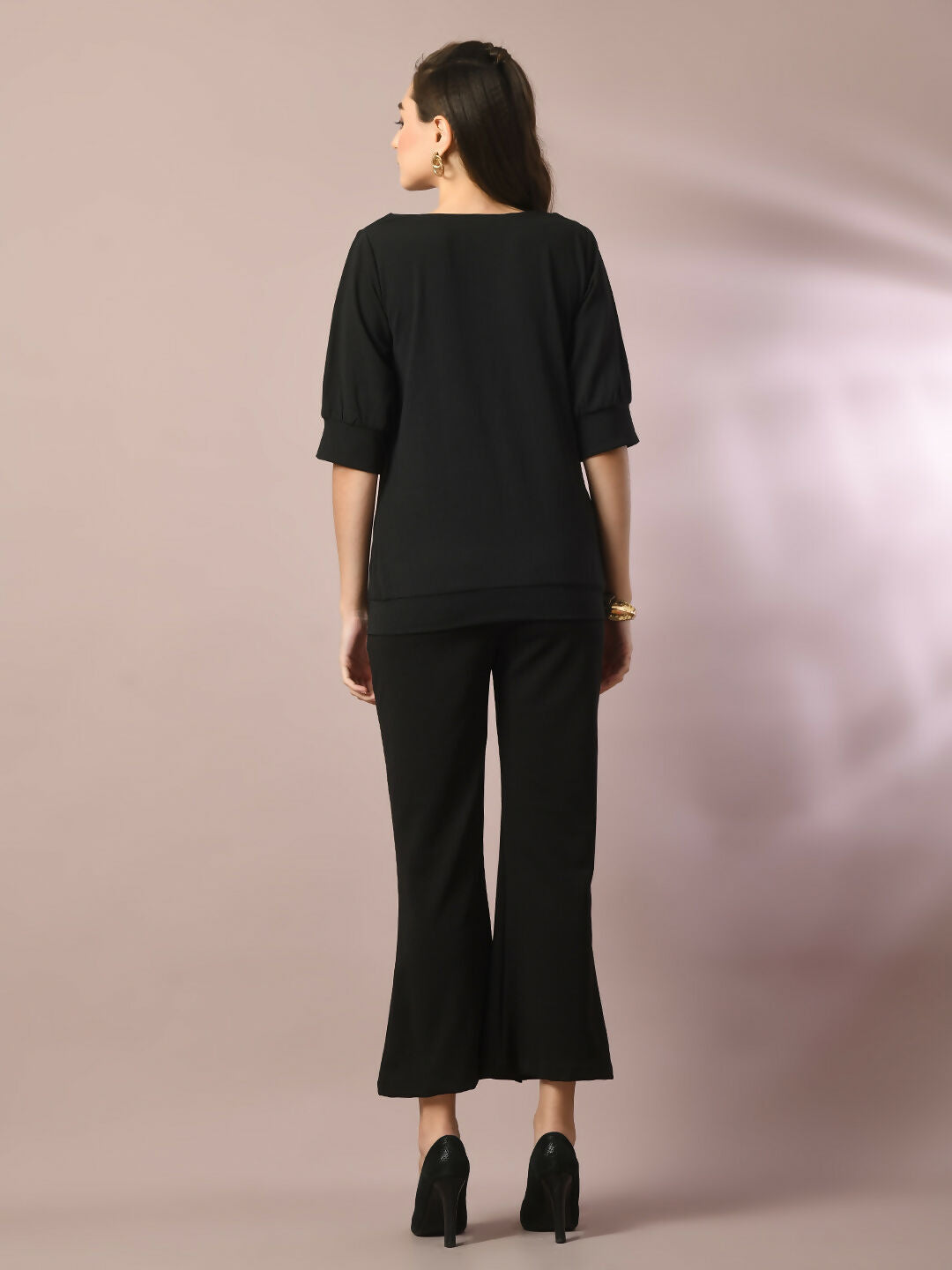 Myshka Women's Black Solid Boat Neck Party Top | Grocsy