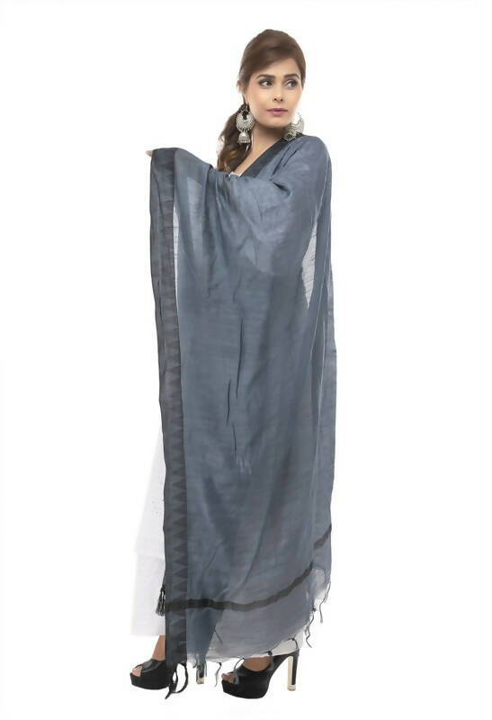 Mominos Fashion Moeza Cotton Black Temple Border Gray Dupatta | Grocsy
