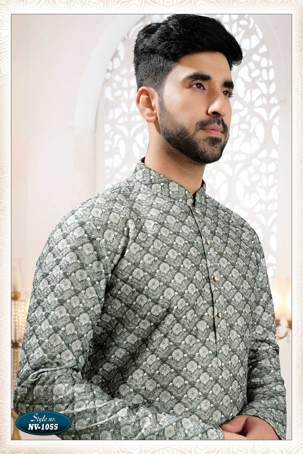 Joban Fashion Men's Green Straight Silk Thread Embroidery All Over Kurta Set | Grocsy