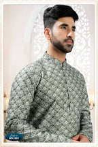 Joban Fashion Men's Green Straight Silk Thread Embroidery All Over Kurta Set | Grocsy