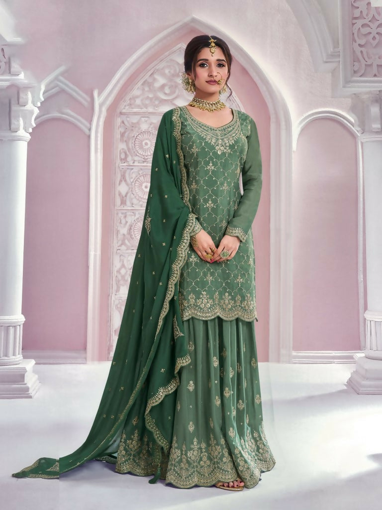 Vastranavya Exquisite Green Heavy Chinon with Embroidered & Sequins Work Salwar Suits | Grocsy