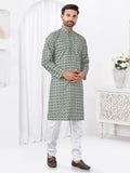 Joban Fashion Men's Rayon Cotton Grey Printed Kurta Pyjama set | Grocsy