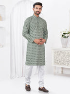 Joban Fashion Men's Rayon Cotton Grey Printed Kurta Pyjama set | Grocsy