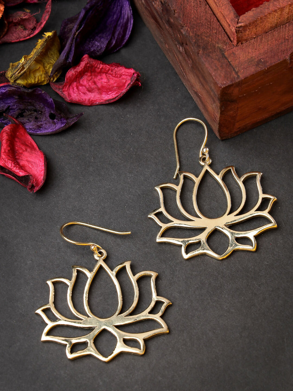 NVR Women Lotus Shaped Gold-Polished Earrings | Grocsy