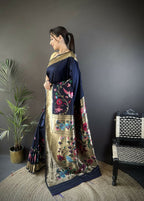 Joban Fashion Navy Blue Floral Paithani Sarees | Grocsy