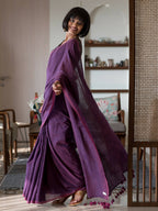 Suta Purple Solid Cotton Blend Saree | Grocsy
