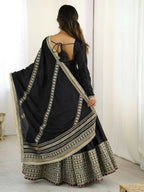 The52 Women's Gorgeous Chinon Silk Fabric Embroidery Work Flared Anarkali Pant and Dupatta Set | Grocsy