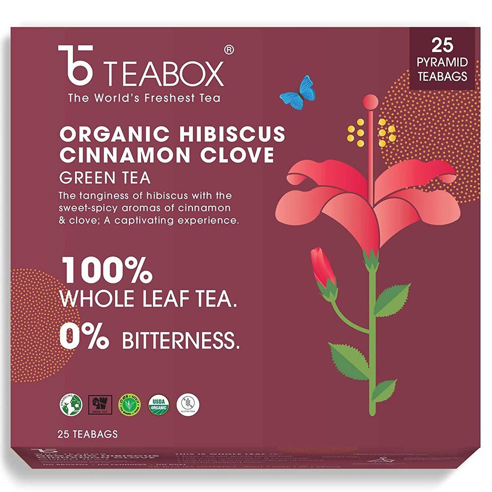 Teabox Organic Hibiscus Cinnamon Clove Green Tea Bags | Grocsy