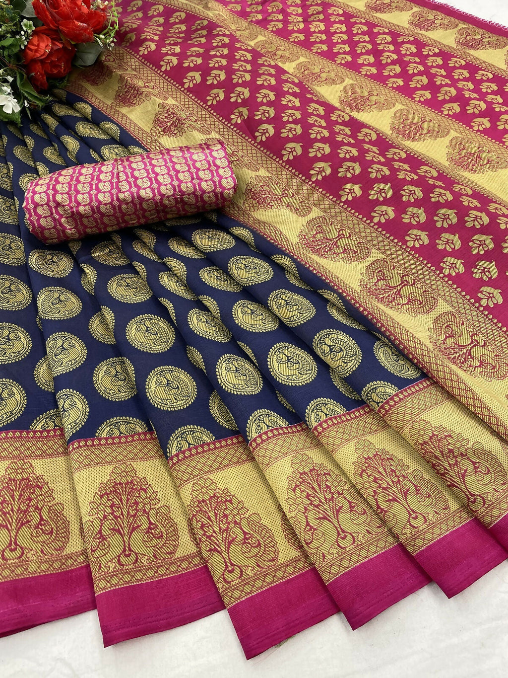 Vamika navy Printed Art Silk Saree | Grocsy