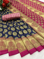 Vamika navy Printed Art Silk Saree | Grocsy