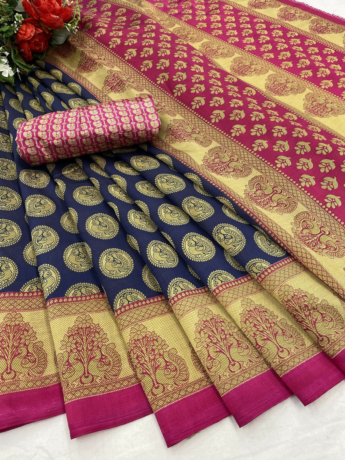 Vamika navy Printed Art Silk Saree | Grocsy